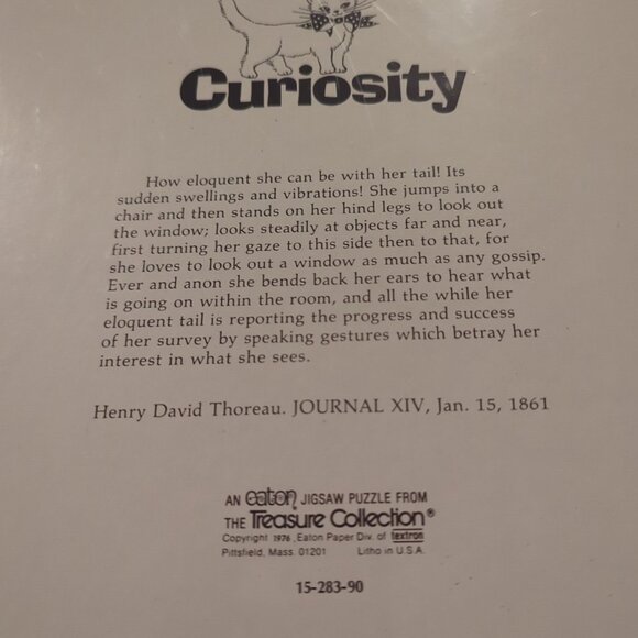 1976 Eaton TREASURE COLLECTION ROUND PUZZLE Curiosity Cat Henry Thoreau Sealed - Picture 4 of 5